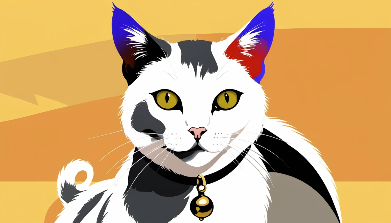 {
"prompt": "A white and gray cat with a gray patch over its left eye and ear, a white patch over its right eye and ear. The cat has a gray back and wears a collar with a bell. The cat is looking directly at the camera.",
"size": "1024x1024"
}