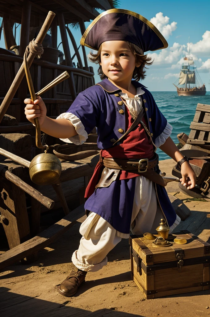 Make me a picture of a pirate finding treasure