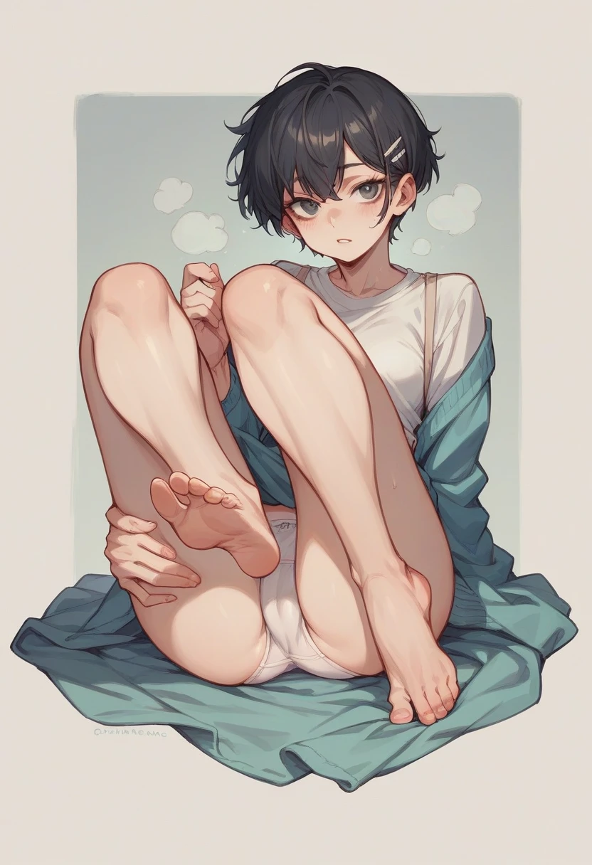 of a girl without underwear or anything at all with short black hair and a full body down to her feet