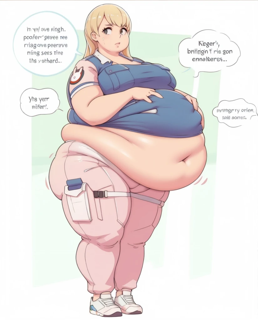 Big belly, obese, Looking at viewer, jumpsuit