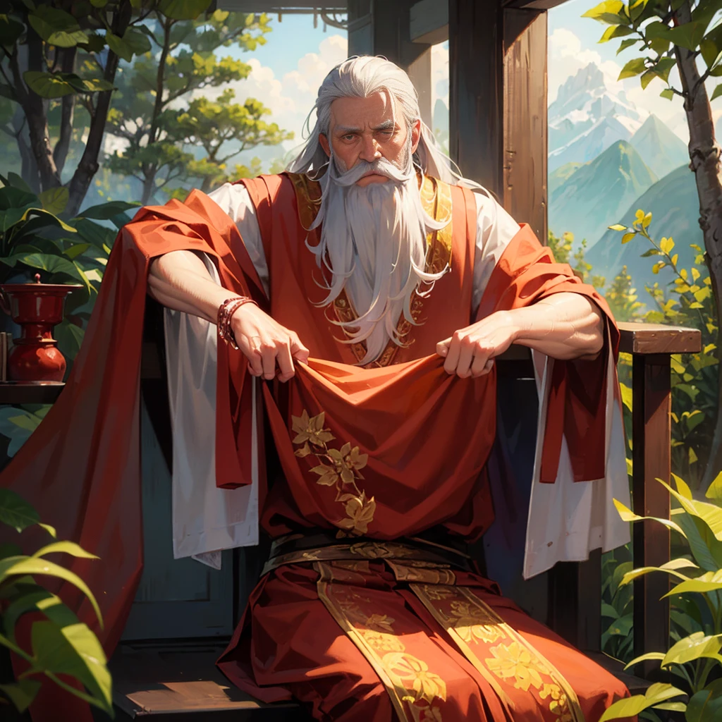 Image of a Chinese พระภิกษุ sitting underthe tree man with a white beard, พระภิกษุ meditation, การทำสมาธิแบบเซน, นักพรตเต๋า master, Chinese พระภิกษุ, เต๋า, นักพรตเต๋า, ลัทธิเต๋า, ลอยอยู่ในสภาวะเซนอันทรงพลัง, 2 1 st century พระภิกษุ, ความงามแบบเซน, พระภิกษุ, Chinese พระภิกษุ, concept art of a พระภิกษุ,หันหน้าเข้าหากล้องอย่างตรงไปตรงมา,ดวงตาที่ชาญฉลาด Old monk, long beard, long white mustache meditating under a tree on a high mountain, mountains big and small in the background as far as the eye can see, calm atmosphere, healing the mind, detailed portrait, intricate details, cinematic lighting, masterpiece