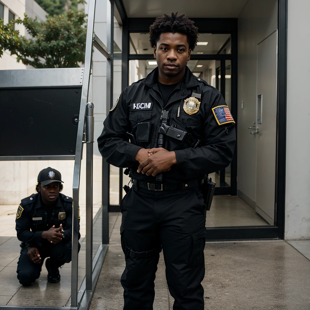Images of a black and Latino security officer