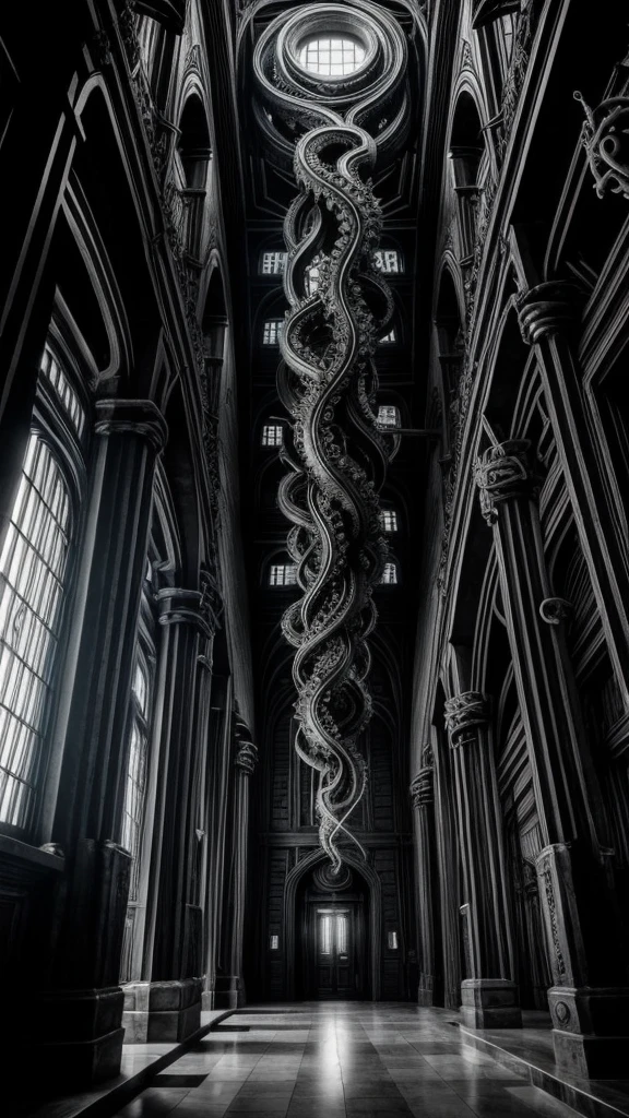 a black and white photo of an octopus building, lovecraftian style, ravenholm, eldritch legislature, fine details. anime. tentacles, where lovecraftian horrors roam, resident evil virus concept art, lovecraftian inspiration, giant tentacles, shoggoth, wires. biopunk, lovecraftian, lovecraft style, biologic hr giger style