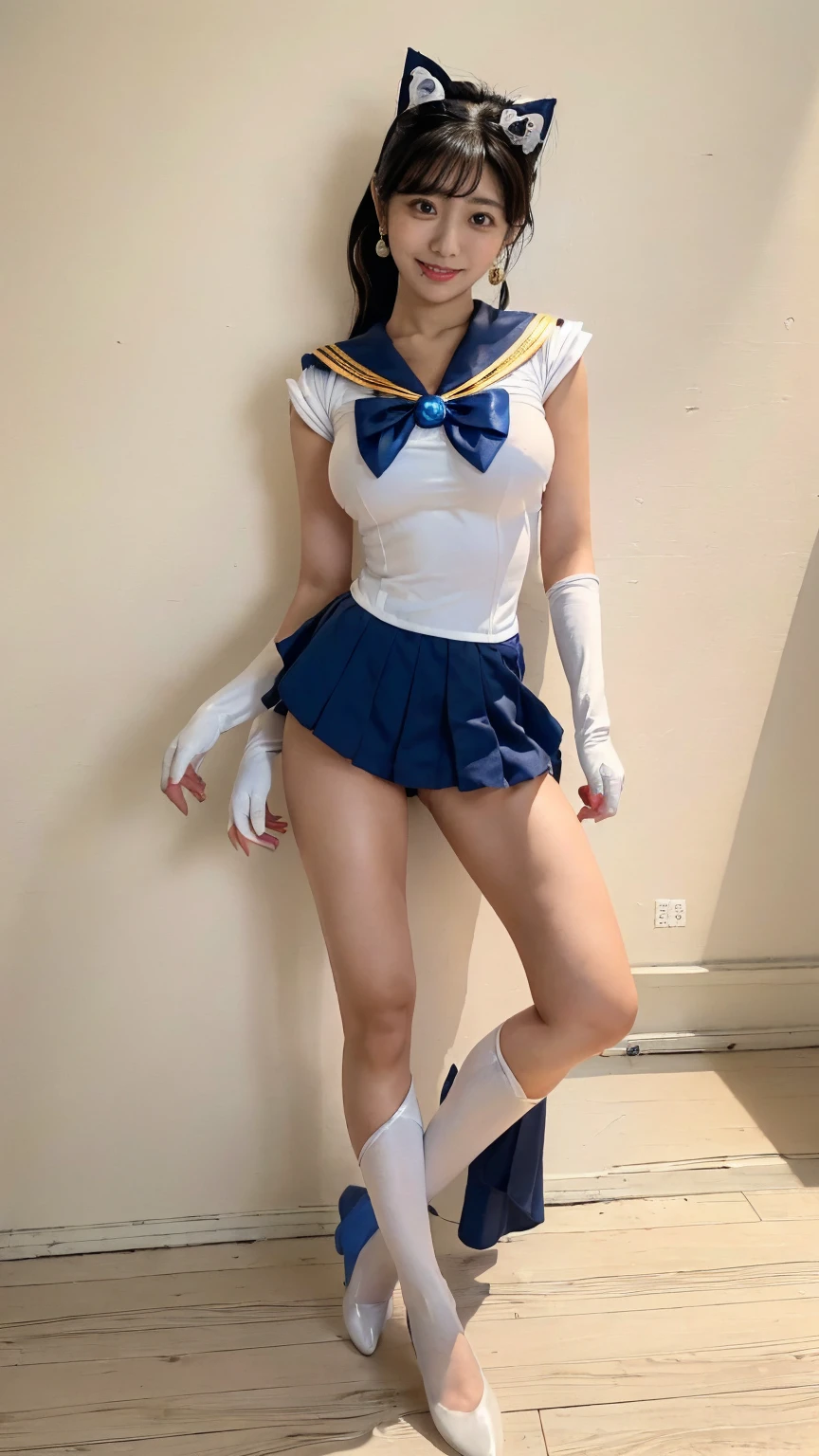 (8K、RAW Photos、Highest quality、masterpiece:1.2)、(Realistic、Realistic)、1 girl、((Sailor Moon Costume:1.5、Large Breasts、Full body from the front、Pictures for men to masturbate to))、Lots of eyelashes、Glowing eyelids、skeletally correct、smile