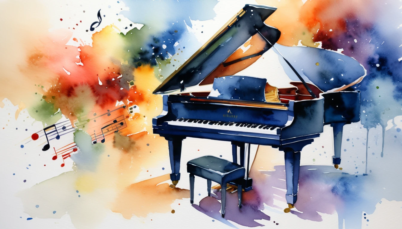 masterpiece, Highest quality, watercolor, jazz, piano,
