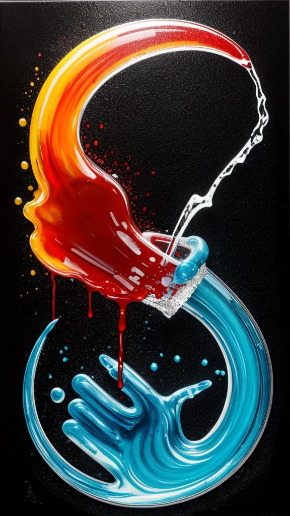 a person in white gloves holding a glass with blood on it, lightblue acrylic paintdrip tar, Scary little alien creature,acrylic liquid colors, blacklight reacting, mixed liquid acrylic, toxic drips, dye - transfer, dye-transfer, liquid painting, drip painting, acryclics, rna bioweapon, red and cyan ink, wet - on - wet technique,Biological experiment on strange creatures. Resident Evil virus.
