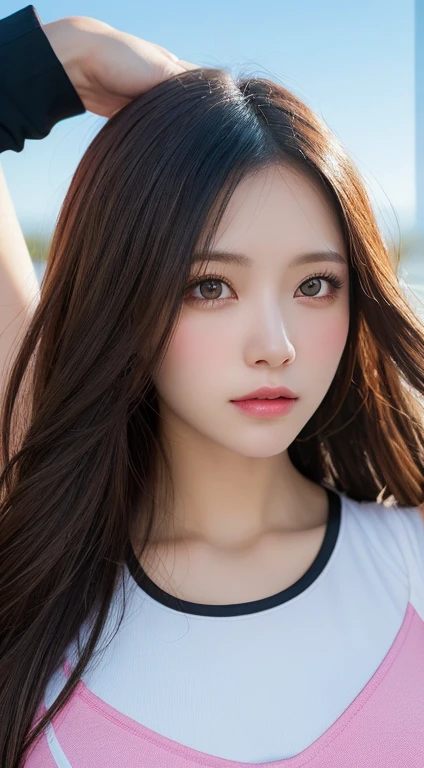 masutepiece, Best Quality, Illustration, Ultra-detailed, finely detail, hight resolution, 8K Wallpaper, Perfect dynamic composition, Beautiful detailed eyes,Colossal tits, fitness wear, Natural Color Lip,