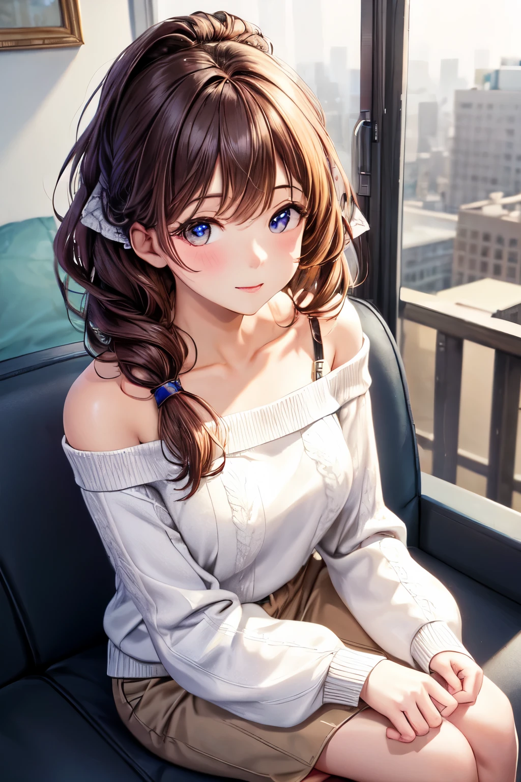 ((best quality)), ((masterpiece)), (detailed), 1girl, off-shoulder sweater,