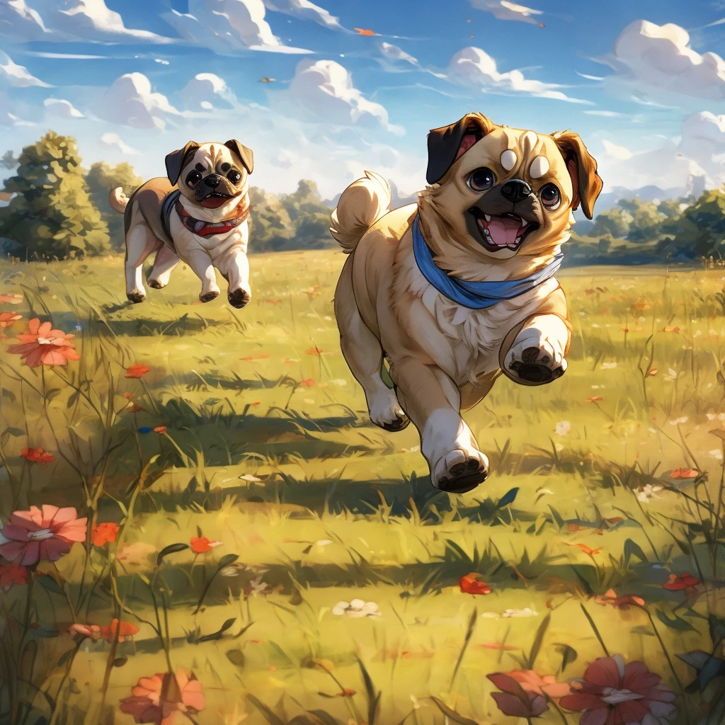 1 Pug puppy、、Running through the fields