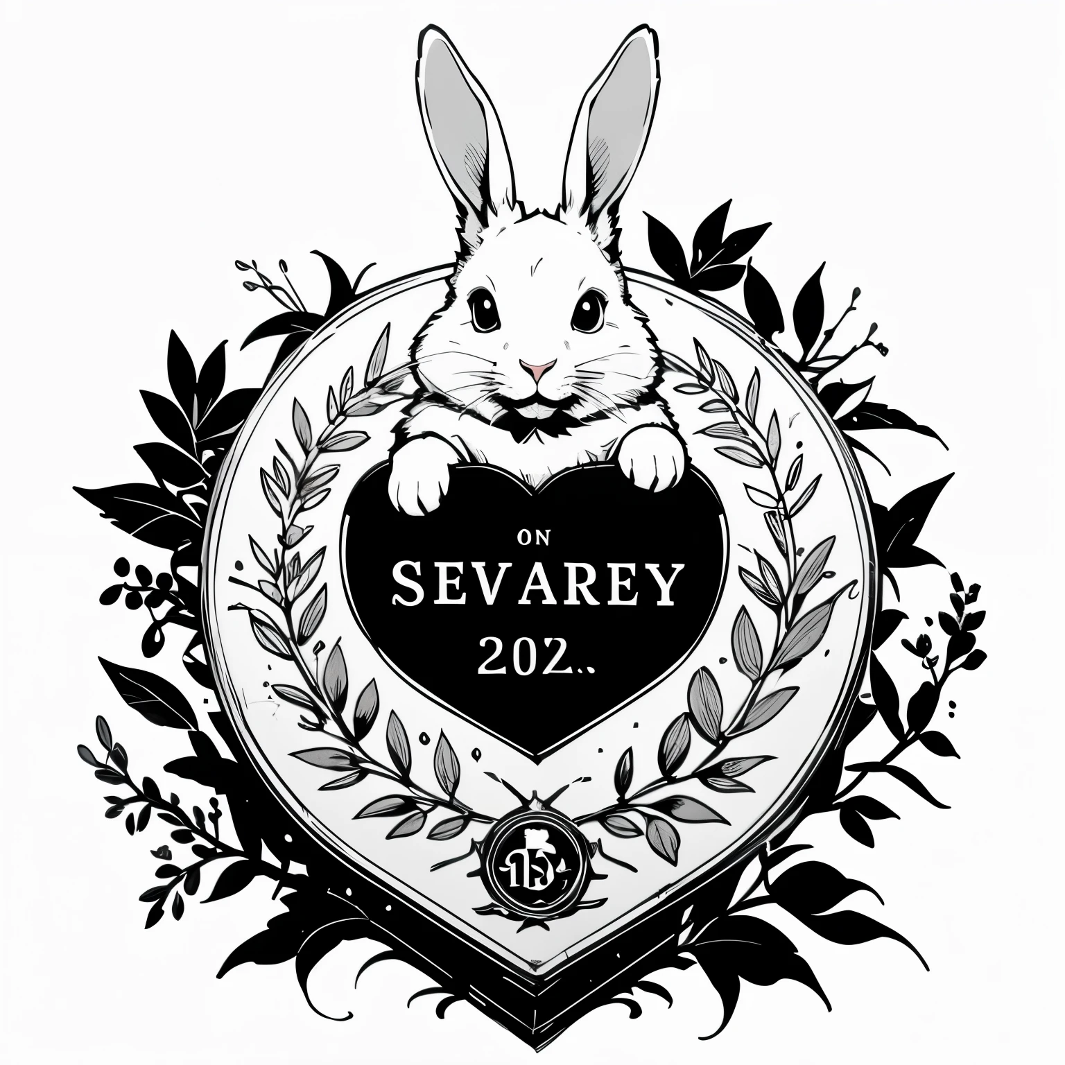 20th Anniversary。logo。simple。Text only、emblem、White background only、(((No humans)))、Black and White、rabbit