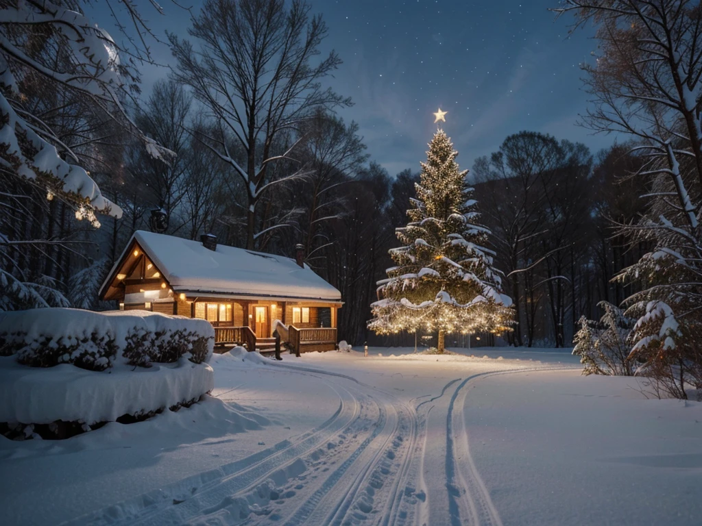 a white christmas tree, snow-covered pine tree, sparkling lights, festive ornaments, winter wonderland, peaceful snowy landscape, serene forest, glowing fireplace, cozy cabin interior, warm and cozy atmosphere, (best quality,4k,8k,highres,masterpiece:1.2),ultra-detailed,(realistic,photorealistic,photo-realistic:1.37),detailed lighting,soft focus,intricate details,winter scenery,christmas decoration,christmas spirit,holiday season