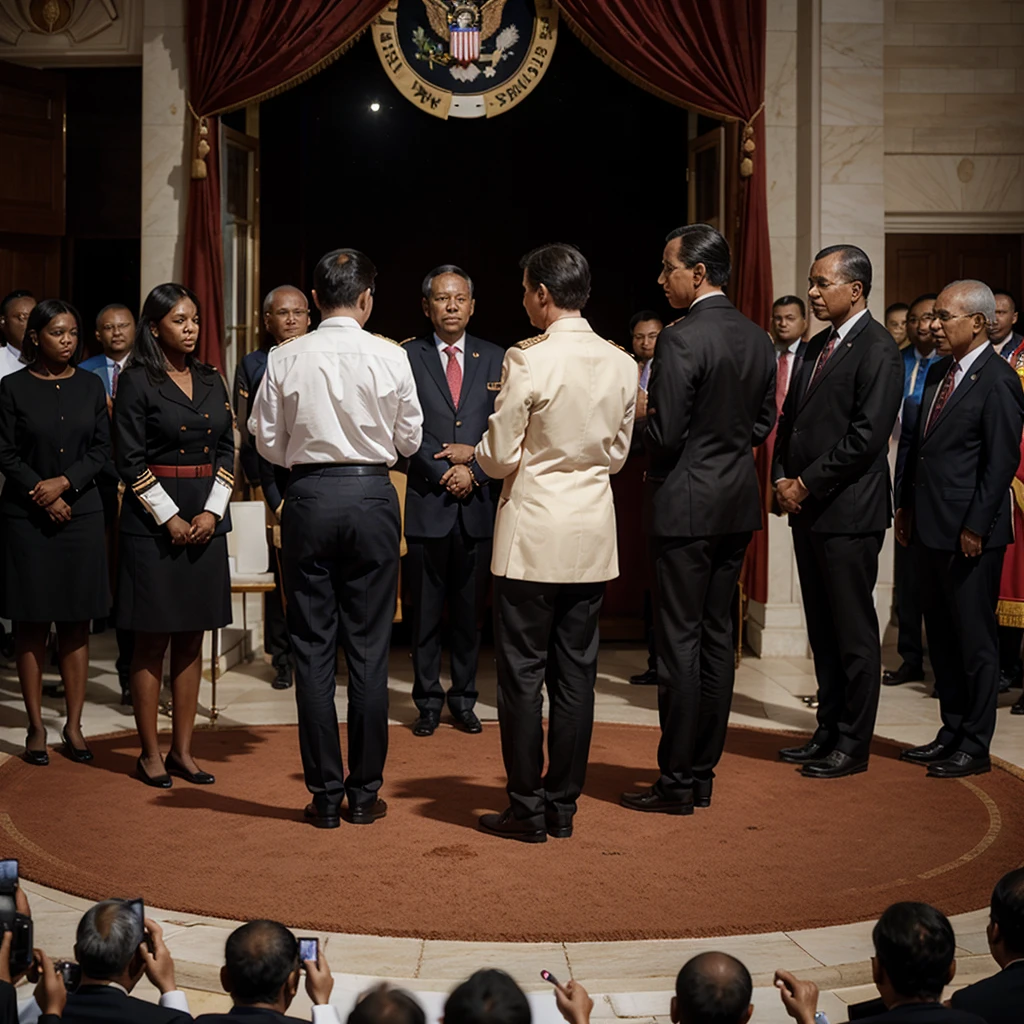 Presidential band, swearing-in of president with his back to the public, councilors