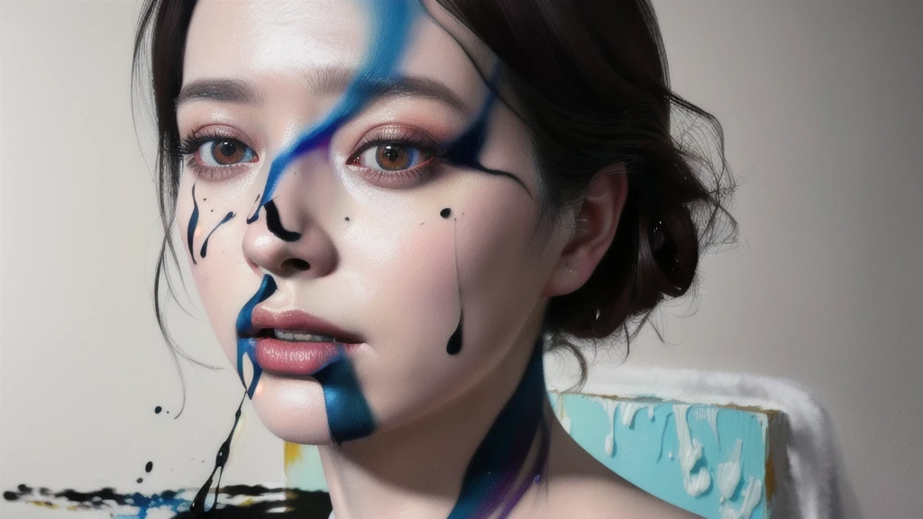 Android Beauty, Powerful paintings inspired by Francis Bacon, Ultra-realistic surrealism, Hyperrealism, fear, art, hyper real painting, Realistic illustration painting, カラフルなHyperrealism, Hyper-realistic digital art