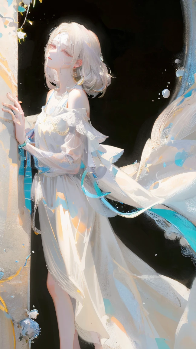 (k hd、Ultra-fine CG picture,Best picture quality、Fidelity)、(Best light and shadow effects,Very delicate and beautiful)、street、A young man and a woman、The shirt,White color hair,独奏,short detailed hair,