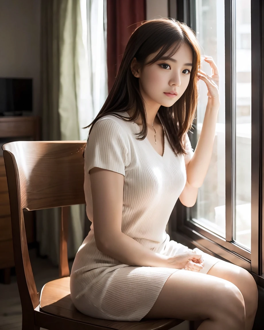 Close up portrait of woman sitting on chair in room, Jason Chan&#39;s photo, tumbler, What it is？, beautiful Asian Girl, Korean Girls, Asian Girl, Japanese Goddess, gorgeous young Korean women, beautiful south Korean women, 美しいAsian Woman, beautiful young Korean women, Japanese Model, Korean women, Gorgeous Chinese Model, Asian Woman, young Asian Girl,bokeh,(medium close-up shot:1.5)