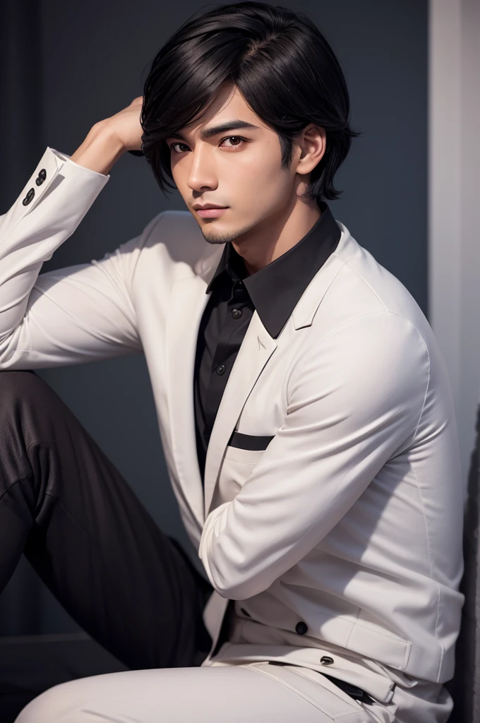  male character named Dark愛 administrator of the club AMO×AMOR愛, brown-skinned,black hair color, short hair, low formal haircut,with confident face feature, Nationality: Brazilian , age approaching 30 years , 3d character , strategic bittersweet humor, satirical,very smart, de semblante Dark, at the same time pleasant, likes spicy jokes and finds it easy to talk to female audiences, and seen as a good WMD by competitors