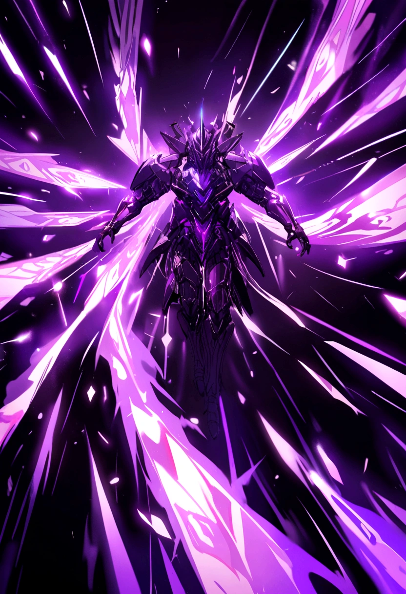 Flaming cyber rays and musical symbols with black background and strong purple colors all like an intense light