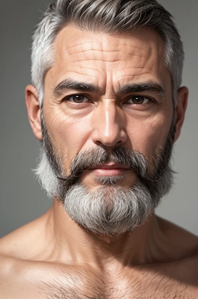 57 years old, short gray hair, short gray beard, eyes browns, athletic physique, naughty man