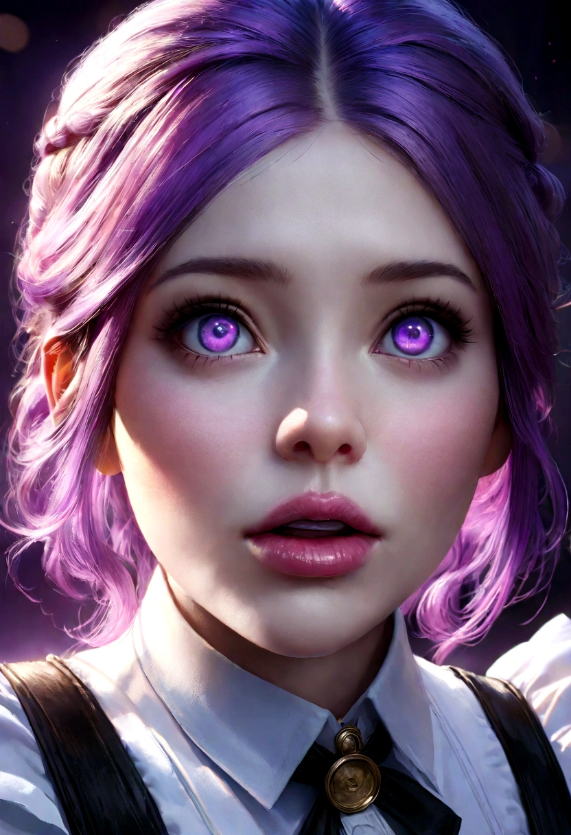 a maid doing ahegao,beautiful detailed eyes,beautiful detailed lips,extremely detailed eyes and face,long eyelashes,1girl,anime,purple hair,purple eyes,purple background,money,gold,realistic,photorealistic,photo-realistic:1.37,best quality,4k,8k,highres,masterpiece:1.2,ultra-detailed,HDR,UHD,studio lighting,ultra-fine painting,sharp focus,physically-based rendering,extreme detail description,professional,vivid colors,bokeh