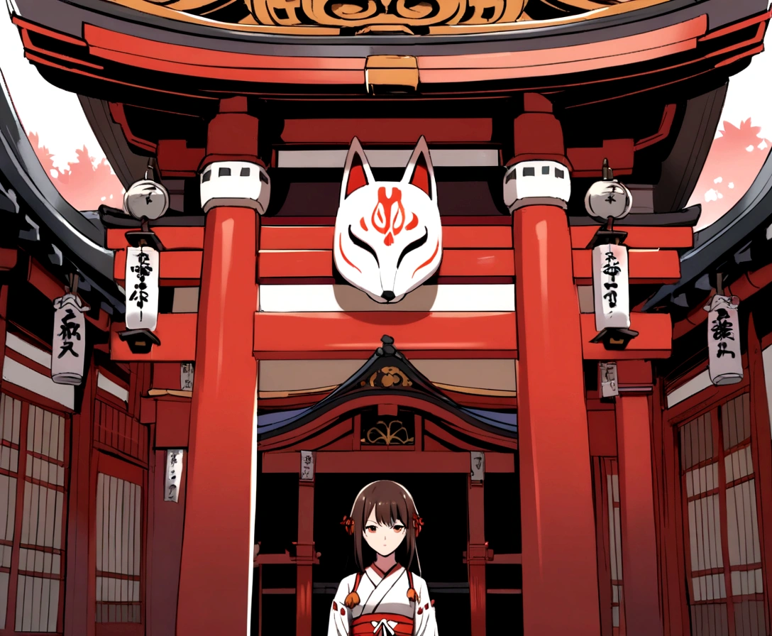 Japanese shrine, miko, fox mask