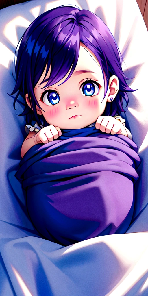 NEWBORN BABY boy, dark purple hair, blue eyes, prince