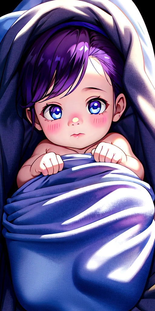 NEWBORN BABY boy, dark purple hair, blue eyes, prince