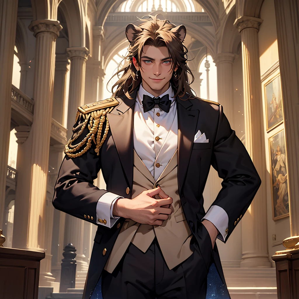 masterpiece, Highest quality, High resolution, Super detailed、The modern resurrection of Emperor Constantine、34age、A kind smile、Like a strong lion、Bright and sharp eyes。An overwhelming sense of control、Luxury Suits、Successful businessman、Great Hall、The sparkle of Istanbul's jewels、A fantastic and urban night view、super glow、super beautiful、Super detailed、