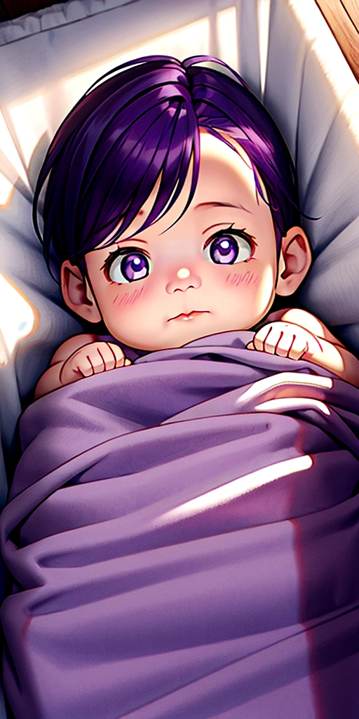 NEWBORN BABY boy, dark purple hair,