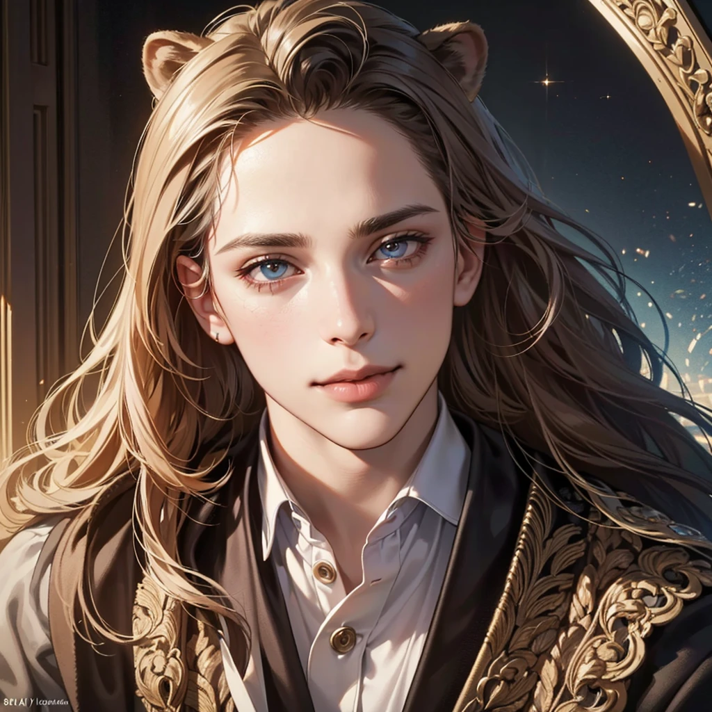 a 34-year-old man with a kind smile, strong lion-like eyes, an overwhelming aura of a successful ruler, wearing a high-end suit, in a grand hall with the sparkling jewels of Istanbul, a fantastic and urban night scene, (best quality,4k,8k,highres,masterpiece:1.2),ultra-detailed,(realistic,photorealistic,photo-realistic:1.37),extremely detailed face and eyes,detailed facial features,chiaroscuro lighting,cinematic composition,dramatic lighting,intricate details,vibrant colors,ornate architecture,luxurious interior
