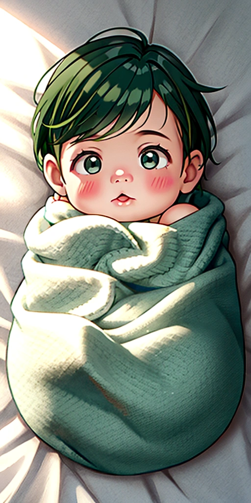 NEWBORN BABY boy, dark green hair