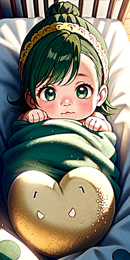 NEWBORN BABY boy, dark green hair