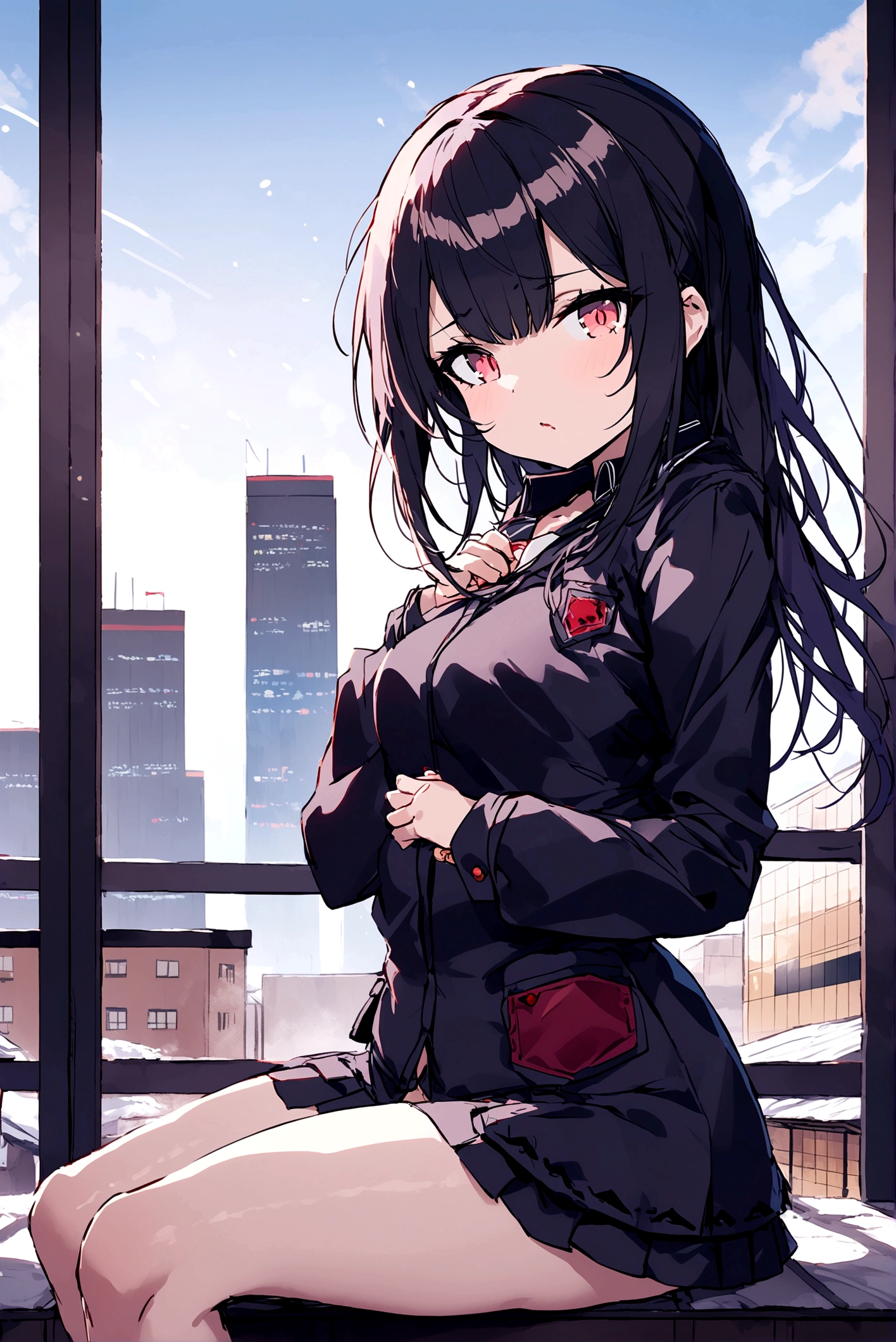 a school girl, extremely cute, With , sitting cross-legged, a lot of sensuality, sensual thighs, sexuality