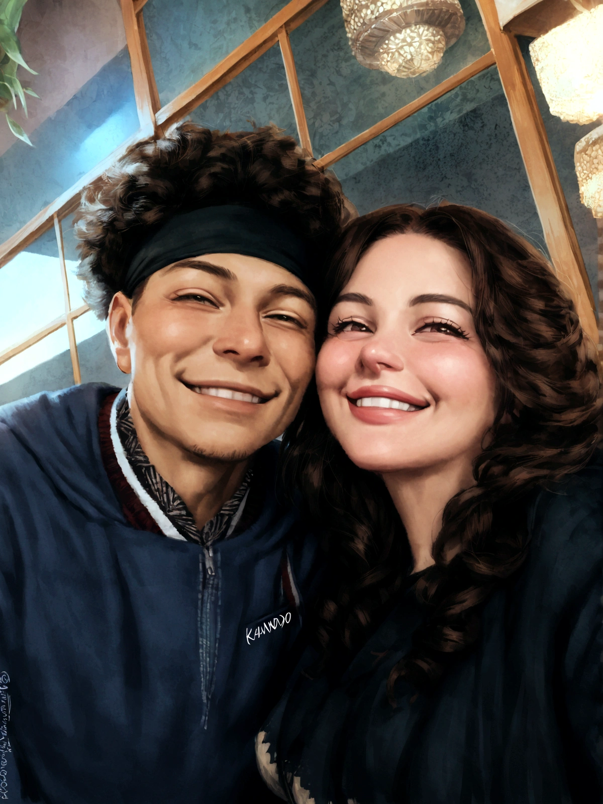 there is a woman and a boy that are smiling for a picture, happy couple, by Nándor Katona, they are in love, couple, 30-year-old woman from cuba, portrait of two people, both smiling for the camera, smiling couple, lovely couple, beautiful surroundings, profile image, taken in the early 2020s