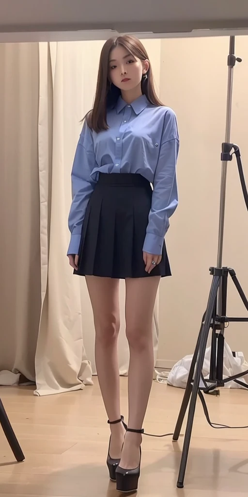 Mix 4, 20 days, Solitary, long_hair, shirt, skirt, High target_High heel,full_Body, look_exist_查look者, (8K, RAW photos, best quality, masterpiece:1.2), (Practical, photo-Practical:1.37), Professional lighting, Photon Mapping, Radiosity, Physically Based Rendering,