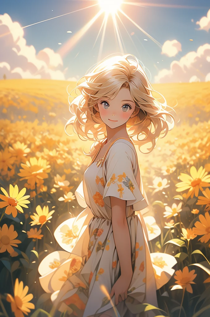 a field of flowers with the sun shining in the background, a picture by Igor Zenin, flickr, conceptual art, bright sunny summer day, 🌺 cgsociety, sunny meadow, bright and sunny day, sunny day time, bright summer day, in a sunny day, bright sunny time, beautiful sunny day, on a sunny day, bright sunny day, sunny morning light