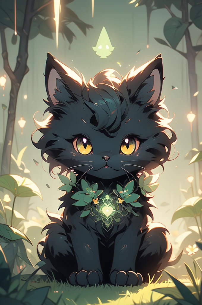 a black cat with glowing eyes sitting in the grass, cute detailed digital art, cute detailed artwork, cute digital art, 🌺 cgsociety, cute art style, adorable glowing creature, cute artwork, jen bartel, by Kubisi art, very very beautiful furry art, with glowing eyes, beeple and jeremiah ketner, cat from the void