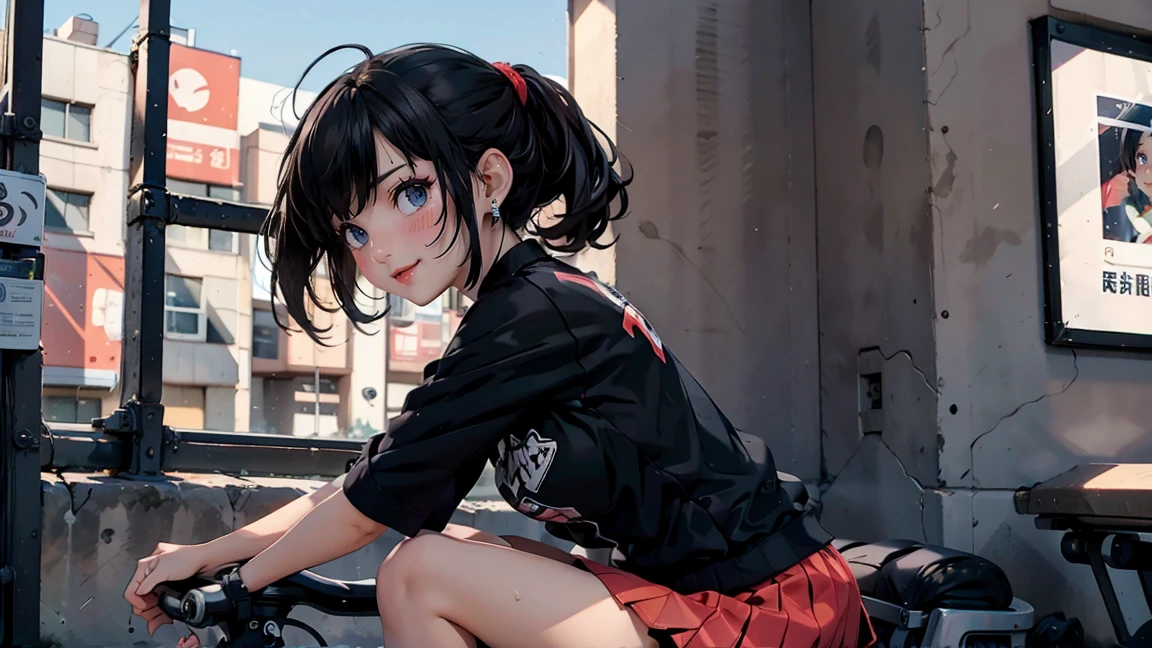 ((((highest quality)))), (((Ultra-precision CG 16K))), (((masterpiece))), (((Very detailed))), (((Extremely detailed))), (((Black outline:1.3, Written boundary depth:1.3 , Written soft outline))), Blur, Bokeh, Maximum clarity and sharpness,Multilayer Texture, Surface Shading, Cinematic lighting, Beautiful details sparkle ,Perfect Proportions, Limited to three woman, BREAK accurate, Anatomically correct, Highly detailed face and skin texture, drawn in detail, Highly detailed facial and skin texture, Detailed eyes, beautiful hair, Beautiful Japanese Idol face, Beautiful and beautiful eyes, Beautiful body, Beautiful breasts, Beautiful thighs, Beautiful legs, Beautiful fingers, (Beautiful views) , skinny body, ((Beautiful Skin)), ((Skin Texture)) BREAK breast enlarged, large Breasts, rocket breasts, slender waist, (blush, determined expression, workout, hot, sweating, sweaty, Heavy breathing,) BREAK (no-bra, oversized fashion, sporty fashion , low rise, mini-skirt with slits, no-sleeve ) , wearing earrings, BREAK ( stick breast out),((( a woman riding on the bicycle:1.3, a girl bike on the street, bending over, serious, (fist pump), from side , from below, looking at viewer, bust up, cowboy shot))),