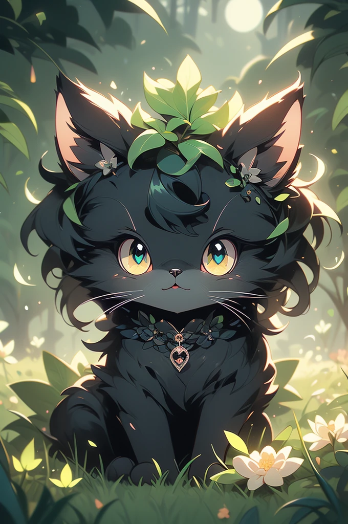 a black cat with glowing eyes sitting in the grass, cute detailed digital art, cute detailed artwork, cute digital art, 🌺 cgsociety, cute art style, adorable glowing creature, cute artwork, jen bartel, by Kubisi art, very very beautiful furry art, with glowing eyes, beeple and jeremiah ketner, cat from the void
