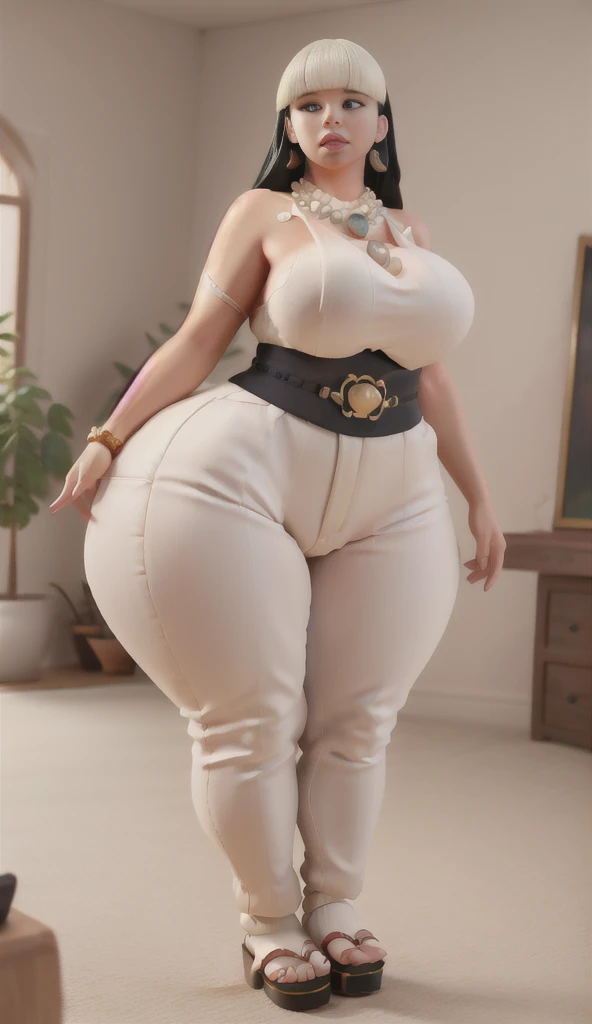 ((best quality)), ((masterpiece)), (detailed), perfect face, thicc woman,  beautiful face , thicc girl , widest hips , thicc , thicc body , thicc thighs , slim arms, huge large breasts, her body is thicc, full body view, dark-black room, black bokeh background, thight dress, wearing sandles, short hairstyle, diamond necklace, wearing a watch, tall woman, restore face, white skin , longest thight pants , glasses , cold vibes, , 4k resolution, japanese goddess
