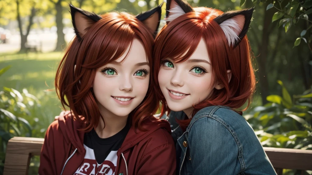 View Profile Short, Red hair, green-eyed, young, Cute, smiling girl with cat ears, with a cat&#39;s tail, with size 2 breasts, wear metal frame glasses, in green, leather bodysuit, Wearing a collar, on all fours over a dog bowl in the hallway
