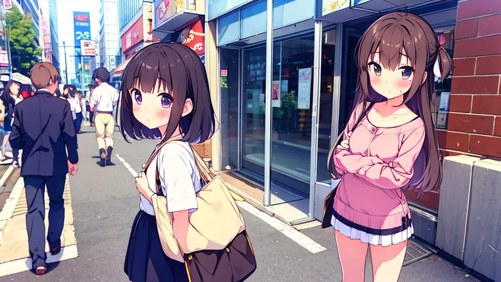 girl in short dress long stockings on the street akihabara tanuki blush on cheeks show pussy