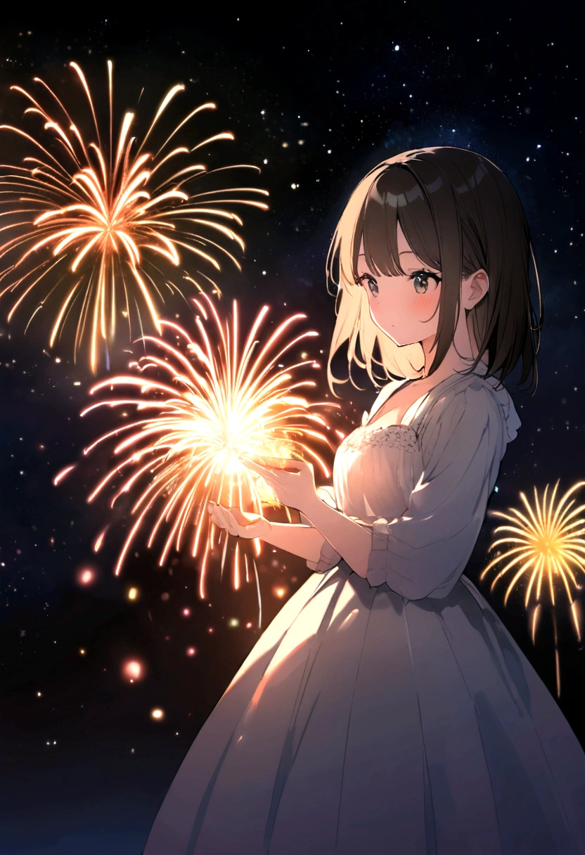 ((firework)), No background, 中にfireworkが入ったガラス球, 球状のfirework, Complex and shining atmosphere, Magic Particles, Bottle of stars, Glass and Light, Beautiful and intricate glass spheres, New Year's Eve, Sparks and liquid fires, 大きなfireworkが1つ,Magic Particles, Luminous sphere, Magic Particles in the air, Spherical lightning, sparkling in the air,colorful,日本のfirework