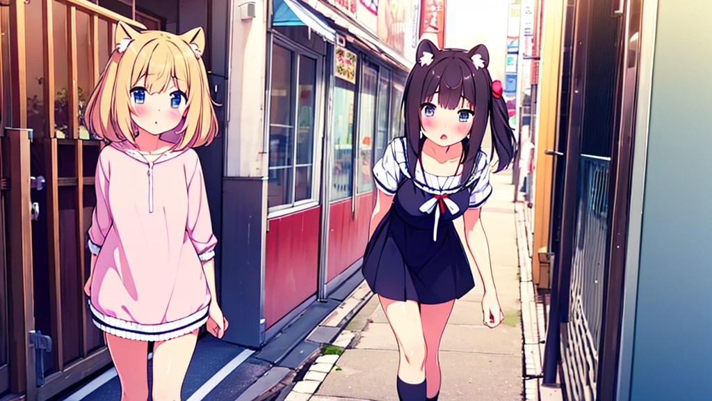 girl in short dress long stockings on the street akihabara tanuki blush on cheeks show pussy