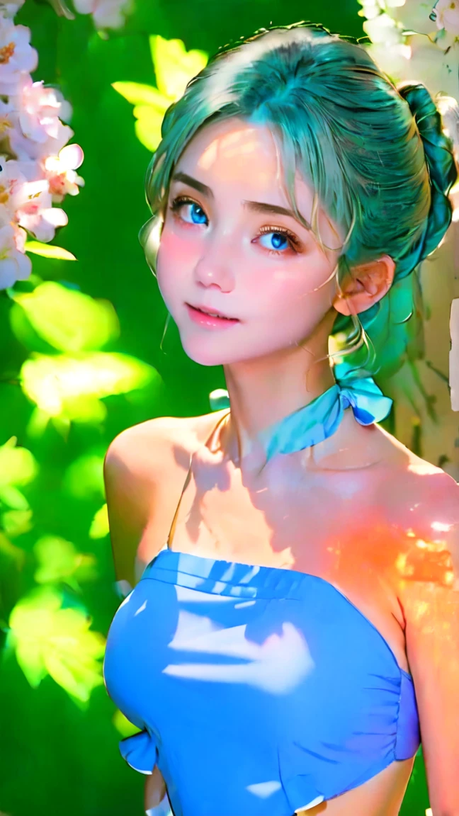an illustration of cirno, cirno, solo, flower background, planet,smile,tanktop dress,sparkling,(ultra detailed perfect piece:1.2), illustration, masterpiece, (extremely detailed CG 8k), (very fine 8K CG),
