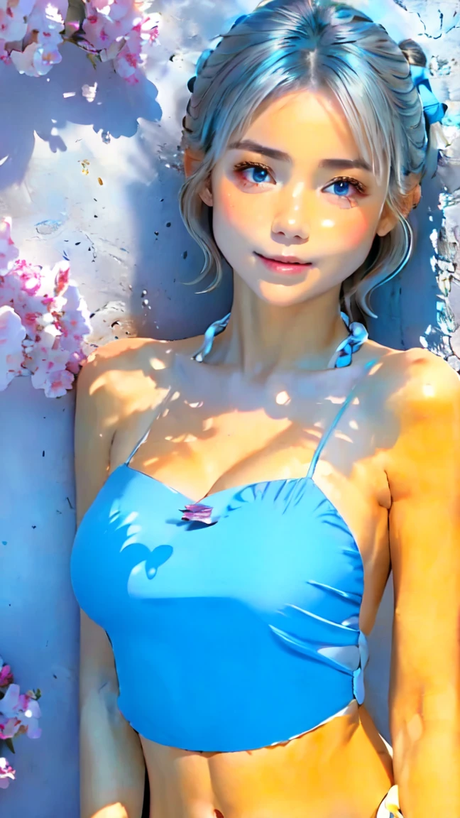 Super detailed、Particles of light:0.5、yukata、Beautiful cleavage、Sleeping lying on your back in bed、Beautiful Blue Eyeouth half open、Natural Texture、Lace shorts、Sticking out tongue、Dripping cloudy saliva、wet body with milk