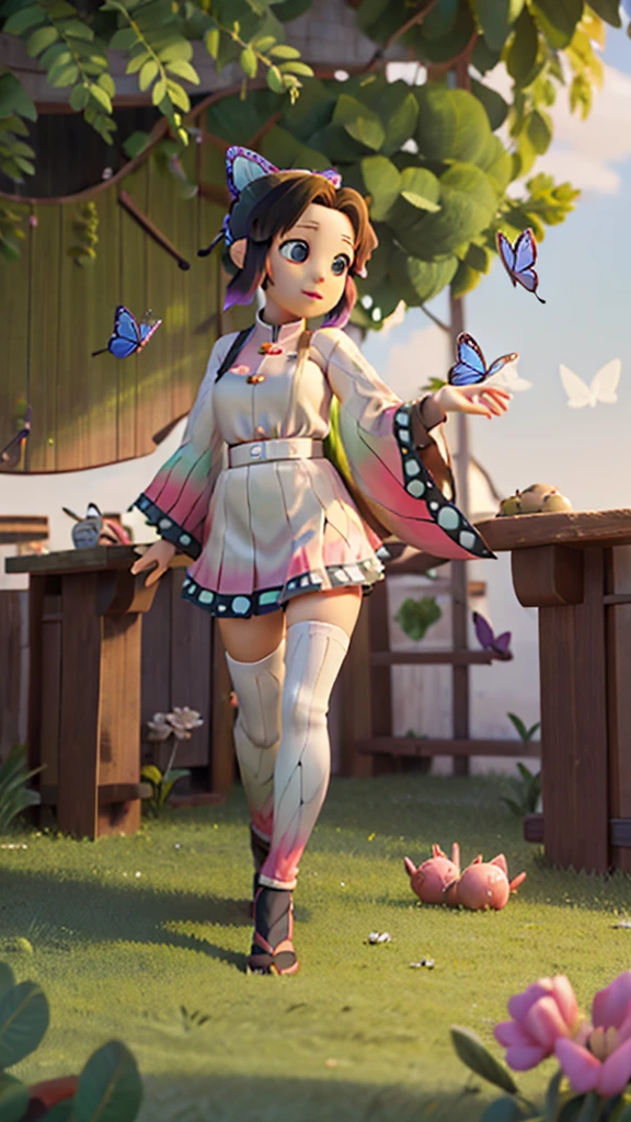 cute、Mini character、Butterflies are fluttering、A school uniform with a butterfly-like haori、Poisonous、princess