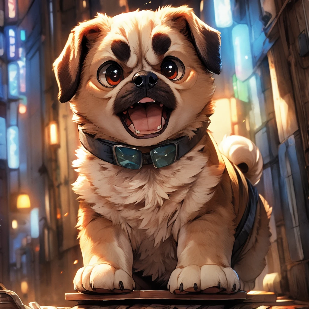 Pug dog puppy、One animal、Barking with an angry face