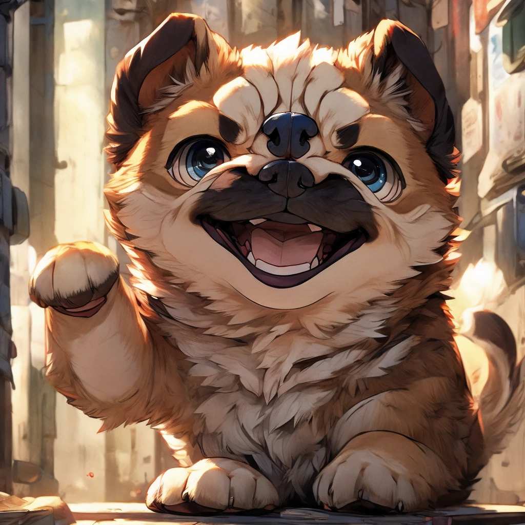 Pug dog puppy、One animal、Barking with an angry face
