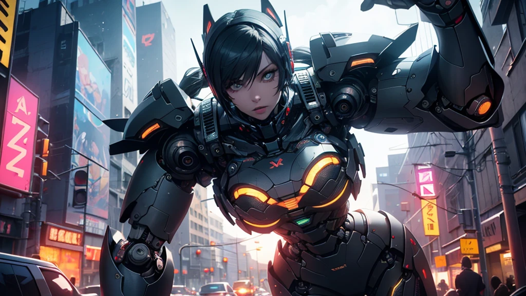 PunkAI, (CyberpunkAI:1.4), h1c4tt3ch, (beautiful woman hello kitty), Cybernate, (robot:1.4), cyborg, Unreal Engine-Rendering in 8K, In a complicated city full of neon, action shot, detailed, complicated iris, Very vibrant lighting, heavy shadows, detailled, (exhilarated, Foto realist, realist, dramatic, dark, keen focus, 8K),,unreal engine:1.4,uhd,La best quality:1.4, fotorrealist:1.4, Skin texture:1.4, masterpiece:1.8,first work, best quality,(Schöne und detaillede Augenbeschreibung)
