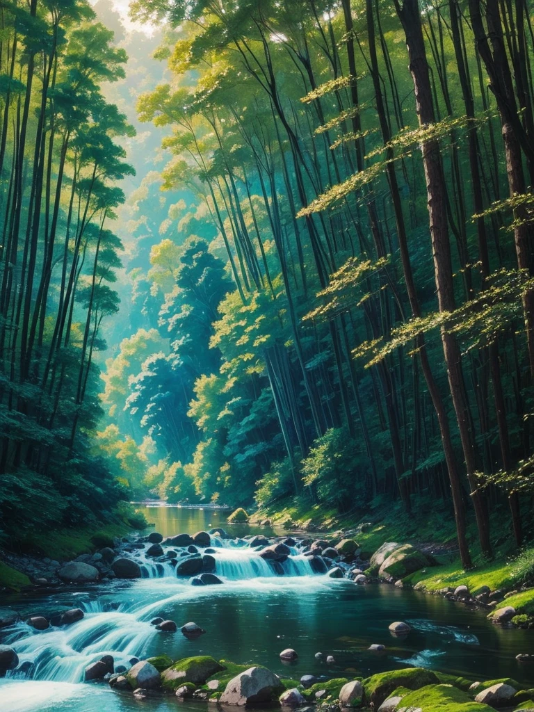 a close up of a river with trees and water in the background, a picture by Tadashi Nakayama, flickr, hudson river school, river in a forest, forest and river, green waters, river gorgeous lighting, nature in all its beauty, peaceful and serene, river in the wood, gentle sparkling forest stream, green water, river with stunning water